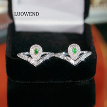 Load image into Gallery viewer, LUOWEND 18K White Gold Natural Green Diamond Ring for Women
