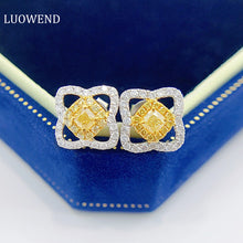 Load image into Gallery viewer, LUOWEND 18K White Gold Real Natural Yellow Diamond Stud Earrings for Women
