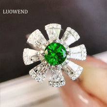 Load image into Gallery viewer, LUOWEND 18K White Gold Real Natural Emerald Ring for Women
