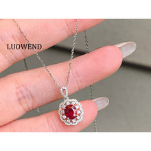 Load image into Gallery viewer, LUOWEND 18K White Gold Natural Ruby Necklace for Women
