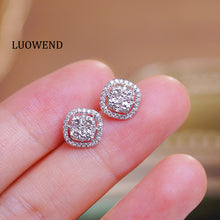 Load image into Gallery viewer, LUOWEND 18K White Gold Natural Diamond Earrings for Women
