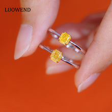Load image into Gallery viewer, LUOWEND 18K White Gold Real Natural Yellow Diamond Ring for Women
