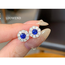 Load image into Gallery viewer, LUOWEND 18K White Gold Natural Sapphire Ring for Women
