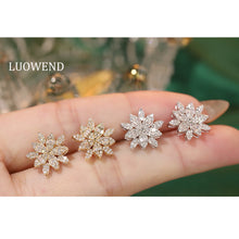 Load image into Gallery viewer, LUOWEND 18K White or Yellow Gold Natural Stud Earrings for Women
