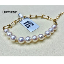 Load image into Gallery viewer, LUOWEND 18K Yellow Gold Natural Pink Akoya Pearl Bracelet for Women
