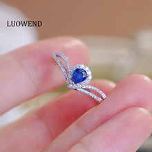 Load image into Gallery viewer, LUOWEND 18K White Gold Gold Real Natural Diamond and Sapphire Ring for Women
