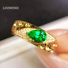 Load image into Gallery viewer, LUOWEND 18K Yellow Gold Real Natural Emerald Ring for Women
