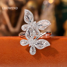 Load image into Gallery viewer, LUOWEND 18K White Gold Natural Diamond Ring for Women
