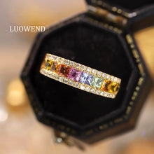 Load image into Gallery viewer, LUOWEND 18K Yellow Gold Natural Diamond and Color Sapphire Ring for Women

