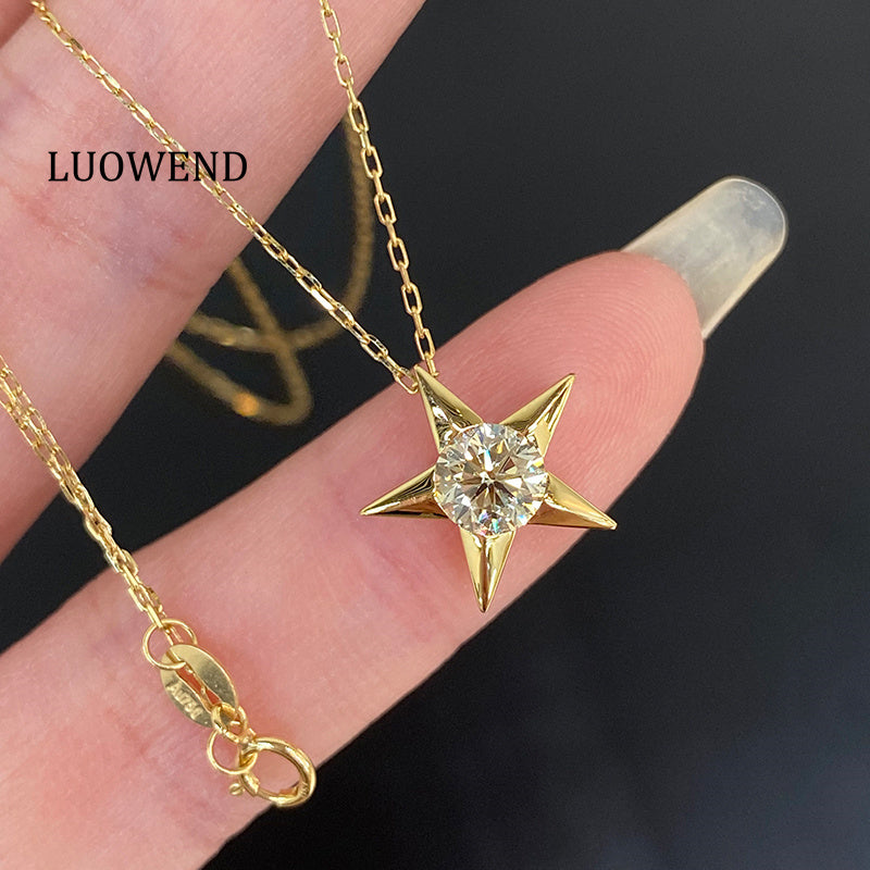 LUOWEND 18K Yellow Gold Natural Diamond Necklace for Women