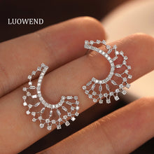 Load image into Gallery viewer, LUOWEND 18K White Gold Real Natural Diamond Stud Earrings for Women
