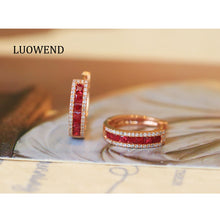 Load image into Gallery viewer, LUOWEND 18K Rose Gold Natural Ruby Earrings for Women
