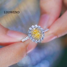 Load image into Gallery viewer, LUOWEND 18K White Gold Natural Yellow Diamond Ring for Women
