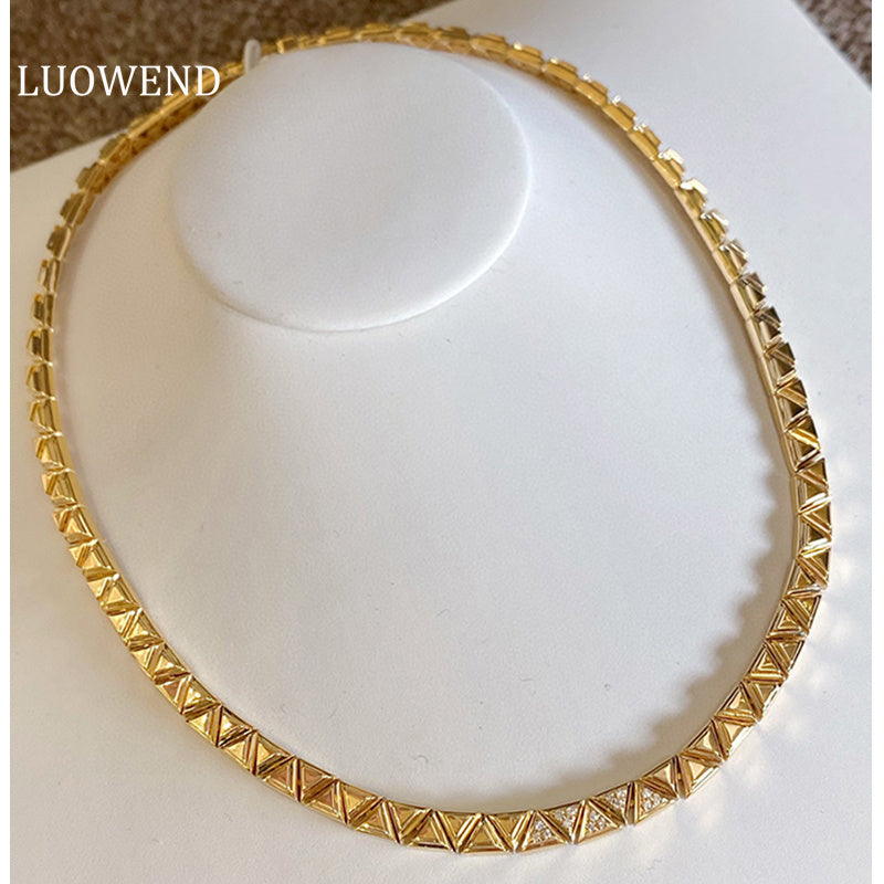 LUOWEND 18K Yellow Gold Real Natural Diamond Necklace for Women