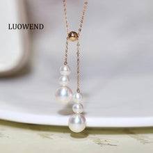 Load image into Gallery viewer, LUOWEND 18K Rose Gold Real Natural Freshwater Pearl Necklace for Women
