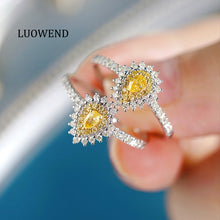 Load image into Gallery viewer, LUOWEND 18K White Gold Natural Yellow Diamond Ring for Women
