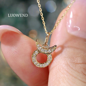 LUOWEND 18K White or Yellow Gold Natural Diamond Necklace for Women