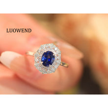 Load image into Gallery viewer, LUOWEND 18K White Gold Natural Sapphire Ring for Women

