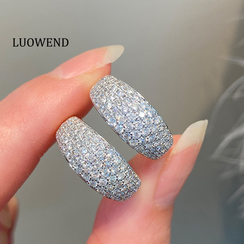 LUOWEND 18K White Gold Natural Diamond Ring for Women