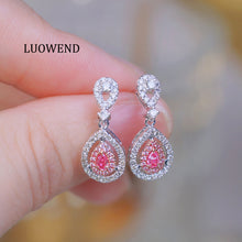 Load image into Gallery viewer, LUOWEND 18K White Gold Natural Pink Diamond Earrings for Women
