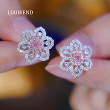Load image into Gallery viewer, LUOWEND 18K White Gold Natural Pink Diamond Earrings for Women
