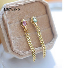 Load image into Gallery viewer, LUOWEND 18K Yellow Gold Real Natural Aquamarine Earrings for Women
