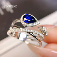Load image into Gallery viewer, LUOWEND 18K White Gold Real Natural Sapphire Ring for Women
