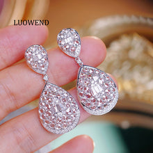Load image into Gallery viewer, LUOWEND 18K White Gold Natural Diamond Drop Earrings for Women
