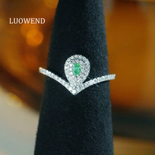 Load image into Gallery viewer, LUOWEND 18K White Gold Natural Green Diamond Ring for Women
