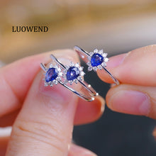 Load image into Gallery viewer, LUOWEND 18K White Gold Real Natural Diamond Natural Sapphire Ring for Women
