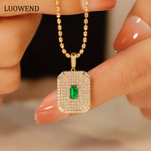 Load image into Gallery viewer, LUOWEND 18K Yellow Gold Real Natural Emerald and Diamond Gemstone Necklace for Women
