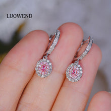 Load image into Gallery viewer, LUOWEND 18K White Gold Real Natural Pink Diamond Earrings for Women
