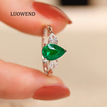 Load image into Gallery viewer, LUOWEND 18K White Gold Real Natural Emerald Ring for Women
