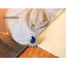 Load image into Gallery viewer, LUOWEND 18K White Gold Natural Sapphihre Necklace for Women
