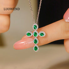 Load image into Gallery viewer, LUOWEND 18K White Gold Real Natural Diamond&amp;Emerald Necklace for Women
