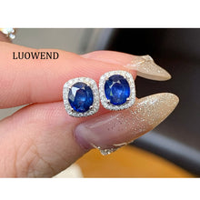 Load image into Gallery viewer, LUOWEND 18K White Gold Natural Sapphire Earrings for Women
