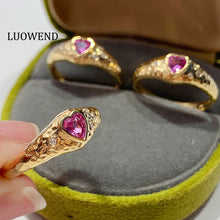 Load image into Gallery viewer, LUOWEND 18K Yellow Gold Real Natural Diamond and Aquamarine Ring for Women
