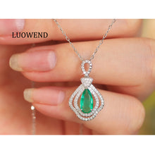 Load image into Gallery viewer, LUOWEND 18K White gold Natural Emerald Necklace for Women
