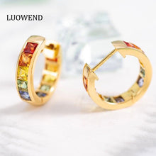 Load image into Gallery viewer, LUOWEND 18K Yellow Gold Real Natural Aquamarine Earrings for Women
