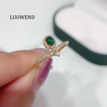 Load image into Gallery viewer, LUOWEND 18K Yellow Gold Real Natural Diamond and Emerald Ring for Women
