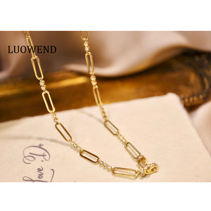 LUOWEND 18K Yellow Gold Real Natural Diamond Necklace for Women