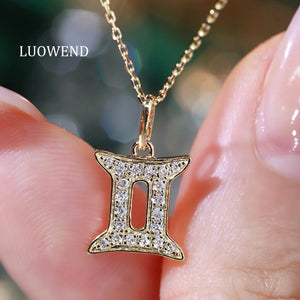 LUOWEND 18K White or Yellow Gold Natural Diamond Necklace for Women