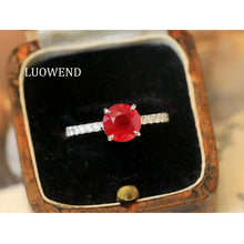 Load image into Gallery viewer, LUOWEND 18K White Gold Natural Ruby Ring for Women
