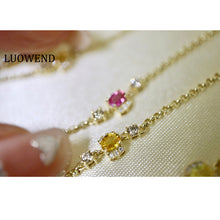 Load image into Gallery viewer, LUOWEND 18K Yellow Gold Real Natural Aquamarine Necklace for Women
