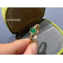 Load image into Gallery viewer, LUOWEND 18K Yellow Gold Natural Emerald Ring for Women
