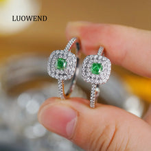 Load image into Gallery viewer, LUOWEND 18K White Gold Natural Green Diamond Ring for Women
