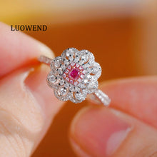 Load image into Gallery viewer, LUOWEND 18K White Gold Natural Pink Diamond Ring for Women

