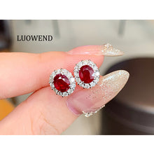 Load image into Gallery viewer, LUOWEND 18K White Gold Natural Ruby Earrings for Women
