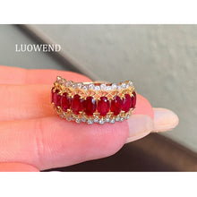 Load image into Gallery viewer, LUOWEND 18K White+Yellow Gold Natural Ruby Ring for Women
