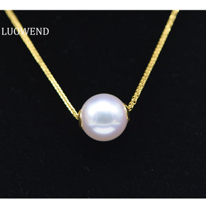 LUOWEND 18k Yellow Gold Natural Pearl Necklace for Women